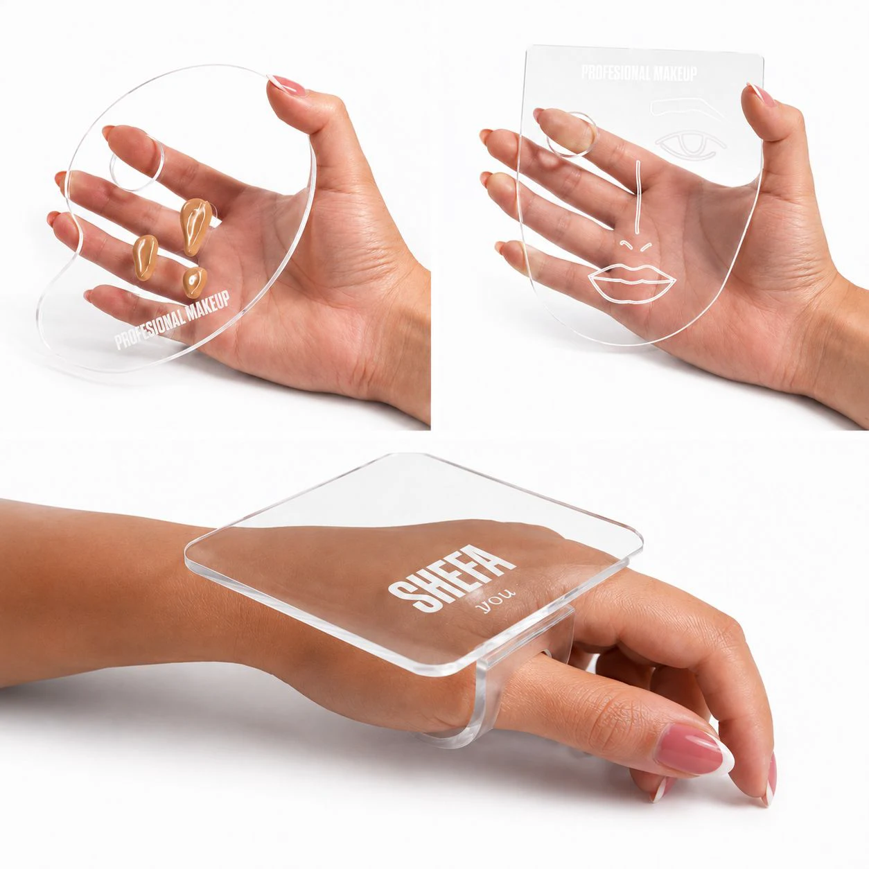 Paletas SHEFA transparentes sostenidas en la mano